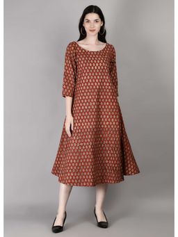 Palash - Brown Block Printed Cotton Dress