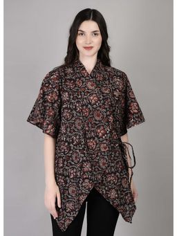 Palash - Black Block Printed Cotton Angrakha Top