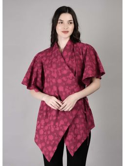 Palash - Magenta Block Printed Cotton Angrakha Top
