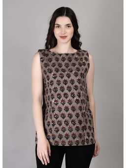 Palash - Grey Block Printed Cotton Sleeveless Top