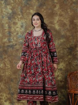 ARAMYA - Soft Cotton Anarkali Paisley Print Kurta