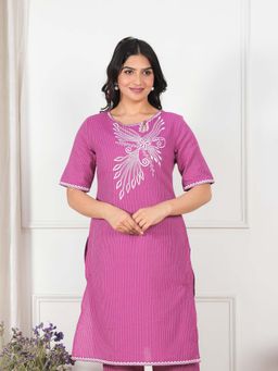 ARAMYA - Kantha Cotton Straight Embroidered Kurta