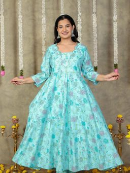 ARAMYA - Romen Silk Flared Floral Print Kurta