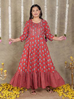 ARAMYA - Soft Cotton Anarkali Block Print Kurta