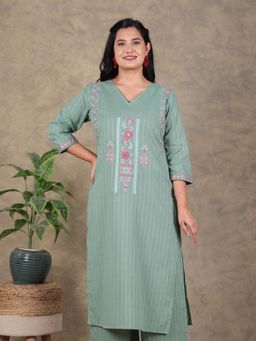 ARAMYA - Cotton Dobby Straight Solid Kurta