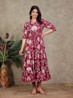ARAMYA - Soft Cotton A-Line Floral Print Kurta