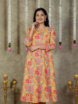 ARAMYA - Soft Cotton A-Line Floral Print Kurta