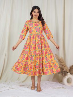 ARAMYA - Soft Cotton Anarkali Floral Print Dress