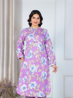 ARAMYA - Soft Cotton Straight Floral Print Kurta