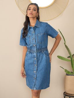 StyleStone - Womens Denim Blue Knee Length Dress