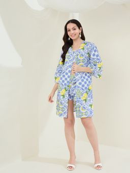 StyleStone - Womens Blue Printed Short with Crop Top & Shrug