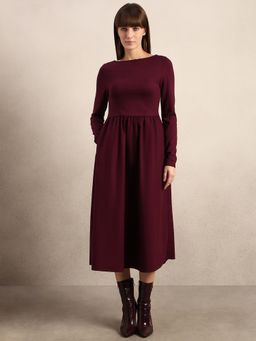 VERO MODA - Burgundy Boat Neck Midi Dress
