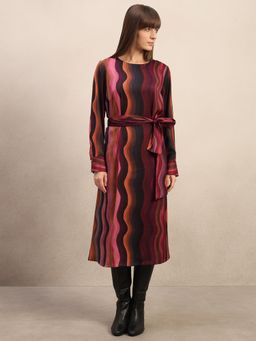 VERO MODA - Red Printed Midi Dress with Belt