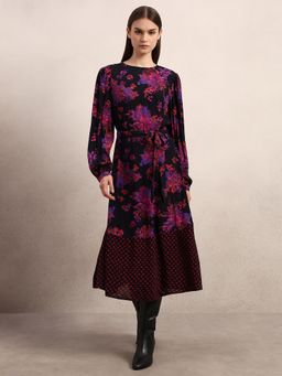 VERO MODA - Black Printed Midi Dress with Belt