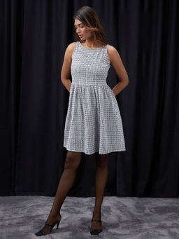 Globus - Women Grey Boat Neck Sleeveless Back Fit and Flare Mini Dress