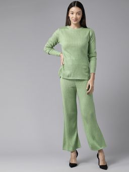 CAYMAN - Women Woolen Green Stripes Co-Ord