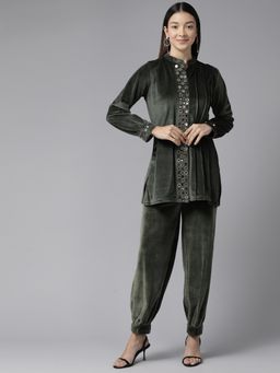 CAYMAN - Women Woolen Green Embellished Co-Ord