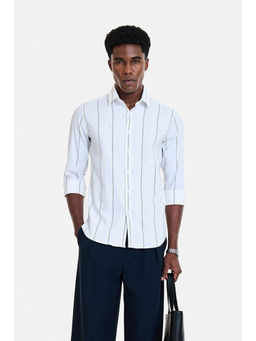 Snitch - White Stripes Full Sleeves Slim Formal Shirt for Men