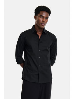 Snitch - Black Solid Full Sleeves Slim Semi Formal Shirt for Men