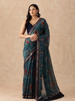 Taashi - The Dark Slate Disk Echoes Saree