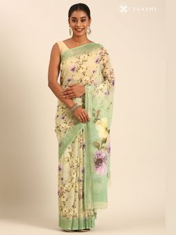 Taashi - Pastel Olive Tapestry Saree