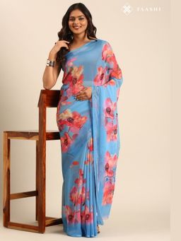 Taashi - Sky Hibiscus Breeze Saree
