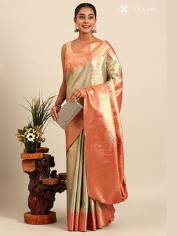Taashi - Teal Coral Sovereign Saree
