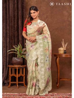 Taashi - Mint Scallop Fields Saree