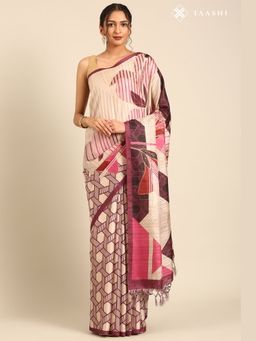 Taashi - the charcoal mosaic leaf Saree
