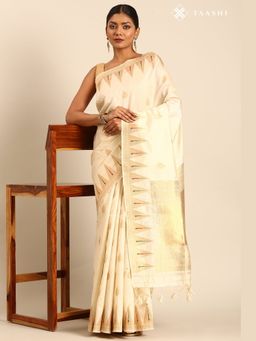 Taashi - The Ivory Compass Grid Saree