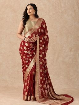 Taashi - The Crimson Brocade Chiffon Saree