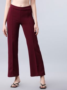 TOKYO TALKIES - Women Maroon Solid Formal Trouser