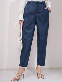 TOKYO TALKIES - Women Blue Solid Formal Trouser