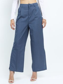 TOKYO TALKIES - Women Blue Solid Formal Trouser