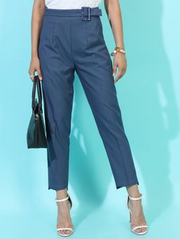 TOKYO TALKIES - Women Blue Solid Formal Trouser