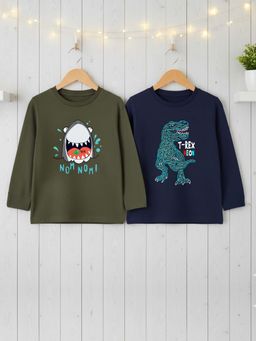 RIGO - Multi-Color Cotton Round Neck T-Shirt (Pack of 2)