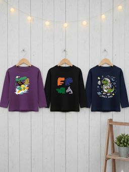 RIGO - Multi-Color Cotton Round Neck T-Shirt (Pack of 3)