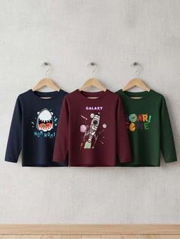 RIGO - Multi-Color Cotton Round Neck T-Shirt (Pack of 3)