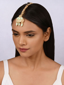 House of D'oro - Pastel Green and Beige Pearl Studded Maang Tikka
