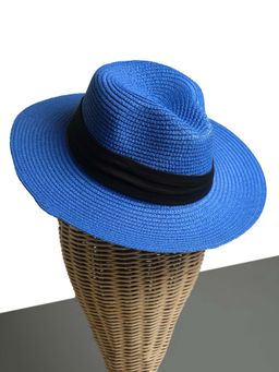 CHOKORE - Unisex All Season Straw Textured Blue Fedora Hat