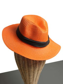 CHOKORE - Unisex All Season Straw Textured Orange Fedora Hat