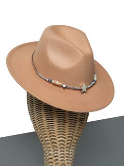 CHOKORE - Unisex Edgy Starry Belt Design Solid Khaki Fedora Hat