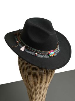 CHOKORE - Unisex Boho-Tibetan Ethnic Solid Black Cowboy Hat