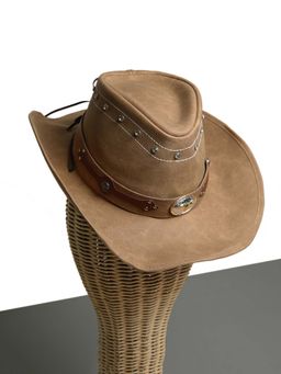 CHOKORE - Unisex Pu Leather Solid Brown Cowboy Hat