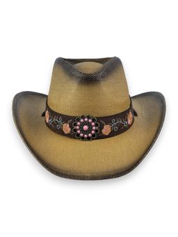CHOKORE - Unisex Embroidered Straw Solid Khaki Cowboy Hat