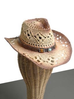 CHOKORE - Unisex Handcrafted Double-Tone Self Design Beige Cowboy Hat