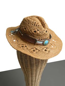 CHOKORE - Unisex Handcrafted Self Design Khaki Cowboy Hat