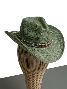 CHOKORE - Unisex Handcrafted Straw Textured Green Cowboy Hat