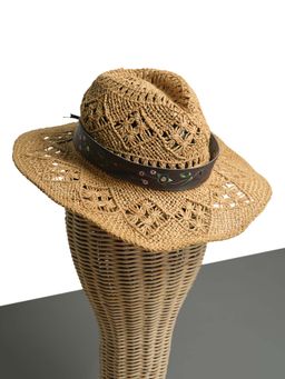 CHOKORE - Unisex Handcrafted Self Design Khaki Cowboy Hat
