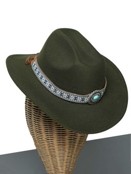 CHOKORE - Unisex Ethnic Tibetan Style Solid Green Cowboy Hat